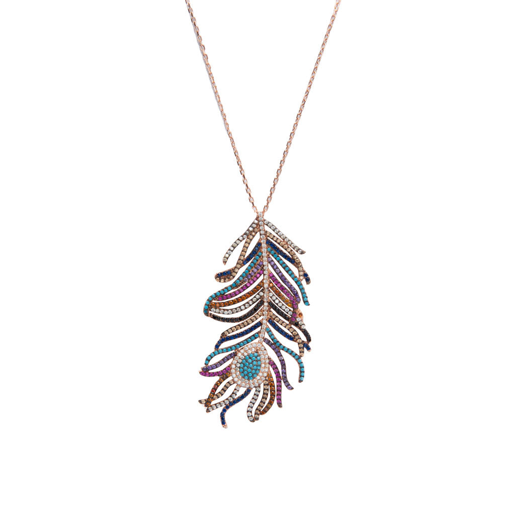 Collar Pluma de Pavo Real arcoiris