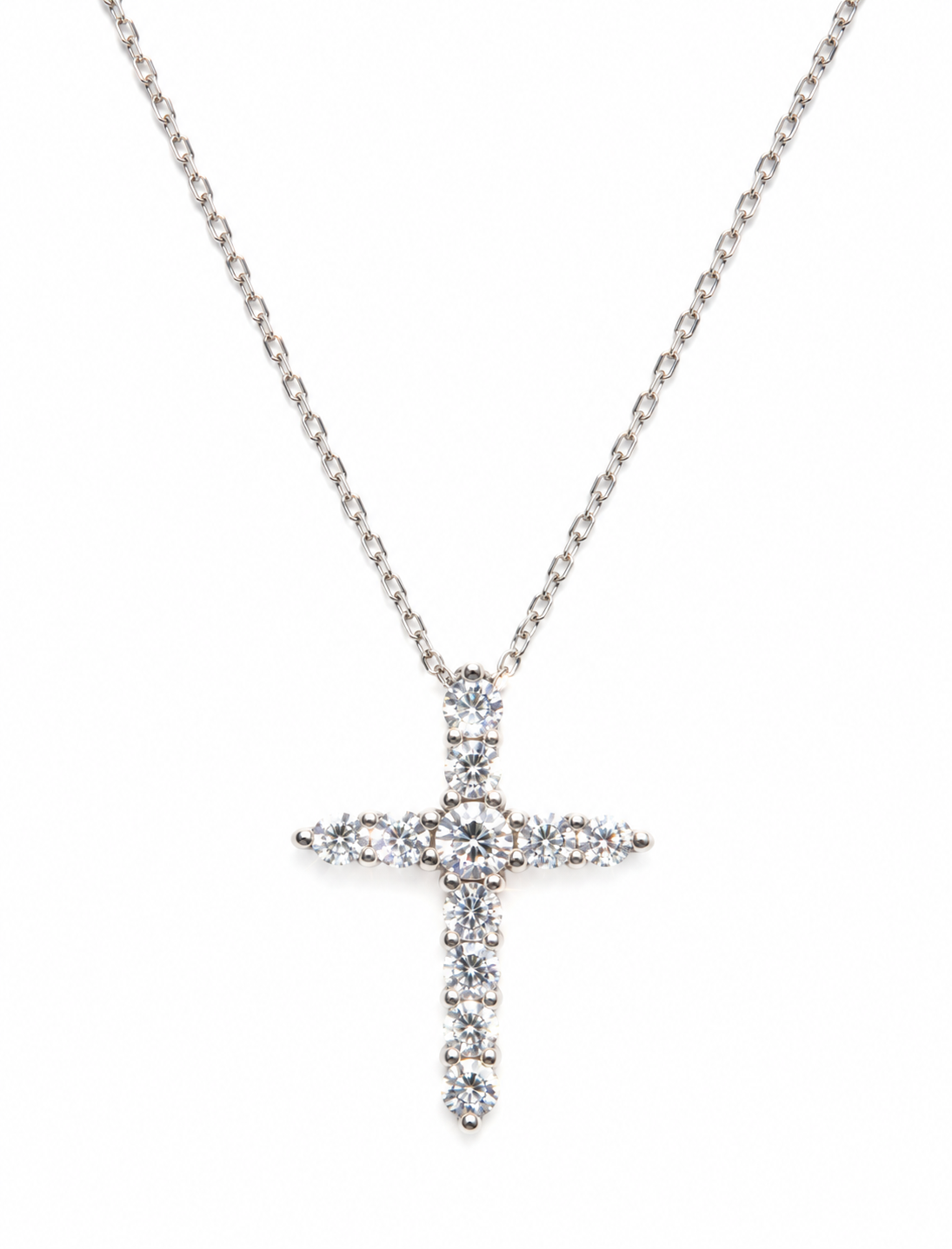Collar Cruz Clasica Moissanita Plata