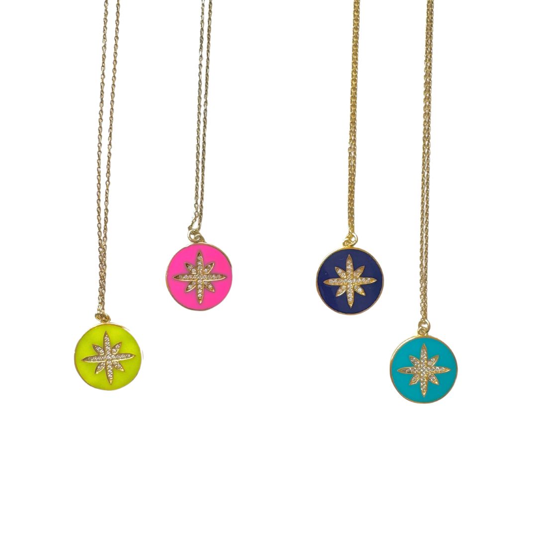 collar brujula neon dorado