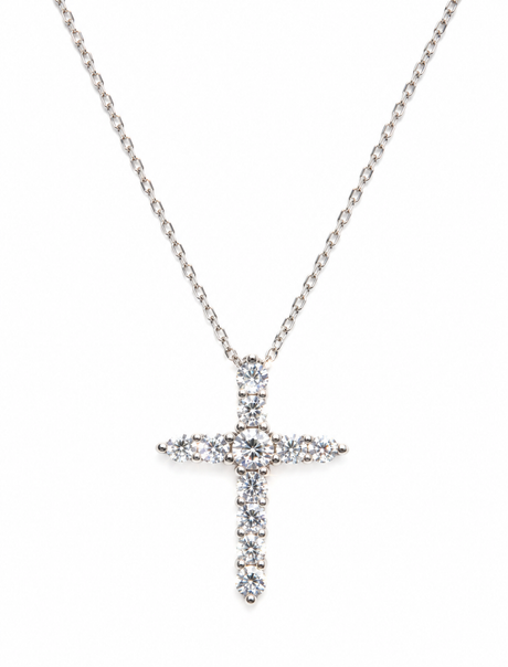 Collar Cruz Clasica Moissanita Plata