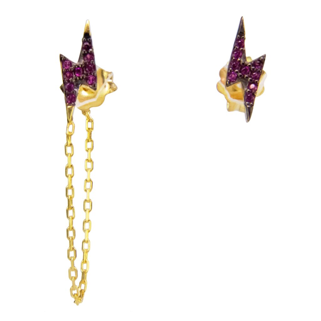 Aretes rayo asimetrico rubí oa